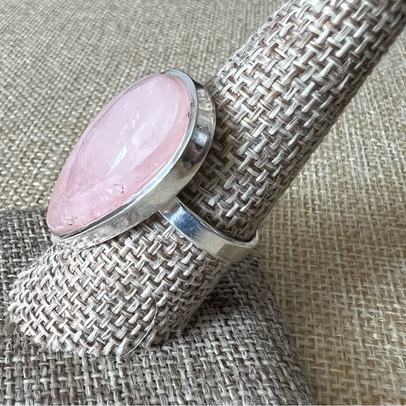 New Rose Quartz Crystal Stone Teardrop Sterling Silver Overlay Ring Size 8.25 - Picture 3 of 9